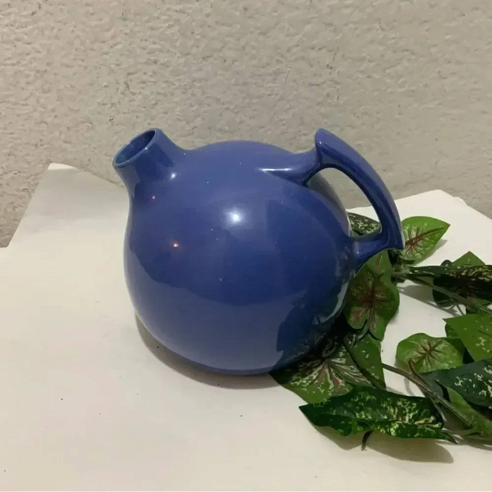 Vintage Red Wing Pottery Blue Ball Tilt Pitcher Round 6” tall A14